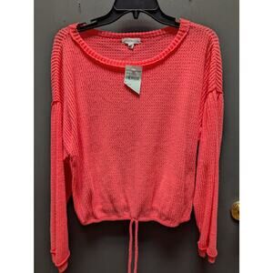 Socialite Neon Pink Size Small waffle knit long sleeve drawstring waist casual